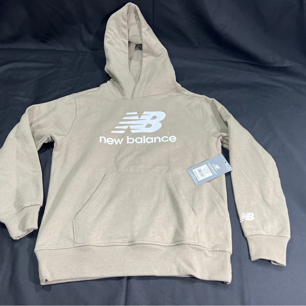 New Balance KIDS Beige Hoodie with White Logo size 10-12 NWT #894